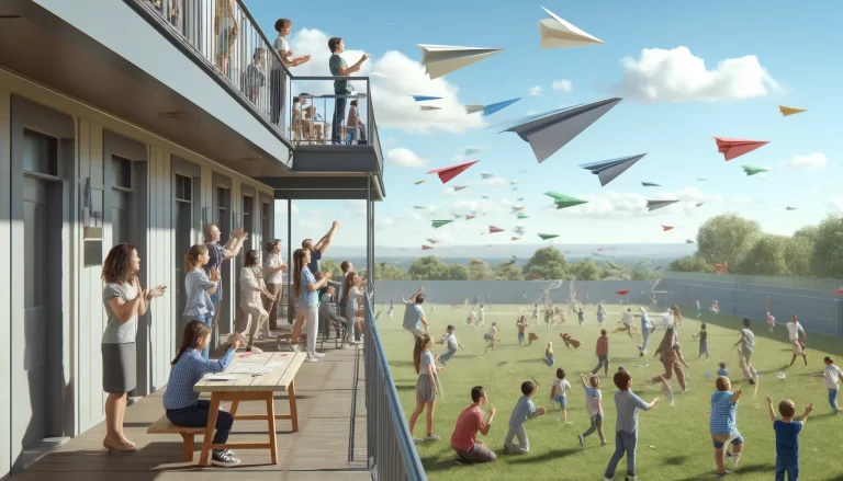 Make paper airplanes and compete! The airplane that flies the farthest or most accurately wins. Best if thrown off a second story balcony.