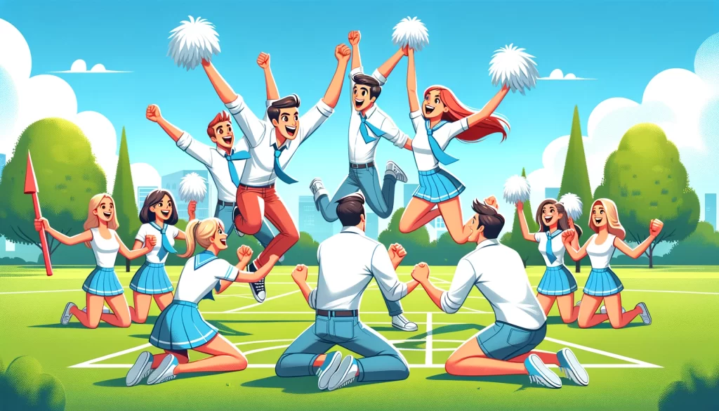 Join the Cheerleader Rock Paper Scissors tournament! Losers cheer for winners until the final victor is crowned in best of 3 matches.