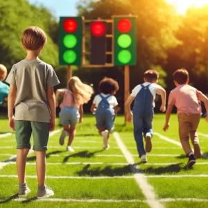 Enjoy Red Light Green Light! The player who is "it" says "Green Light" to run and "Red Light" to stop. Move without getting caught to win!