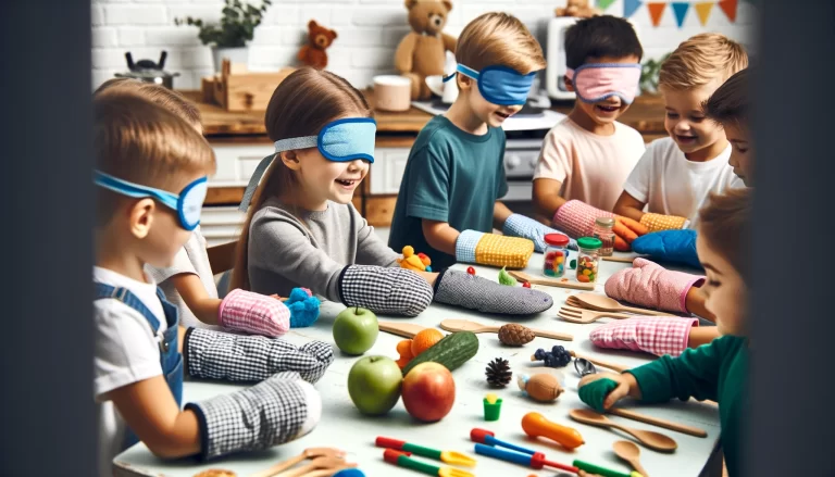 Join the Touch and Feel Challenge! Blindfold players, have them wear oven mitts, and try to recognize objects by touch